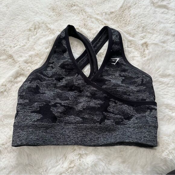 Gymshark camo black and gray high support sports bra cross back - Picture 1 of 6